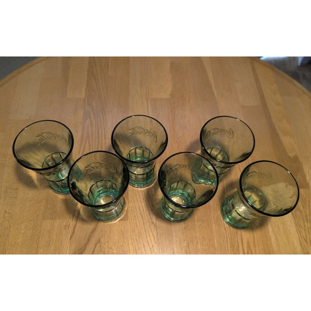 Vintage Libbey Coca Cola Glasses Green Flared Heavy 16oz Tumblers Set of 6 - Picture 3 of 8